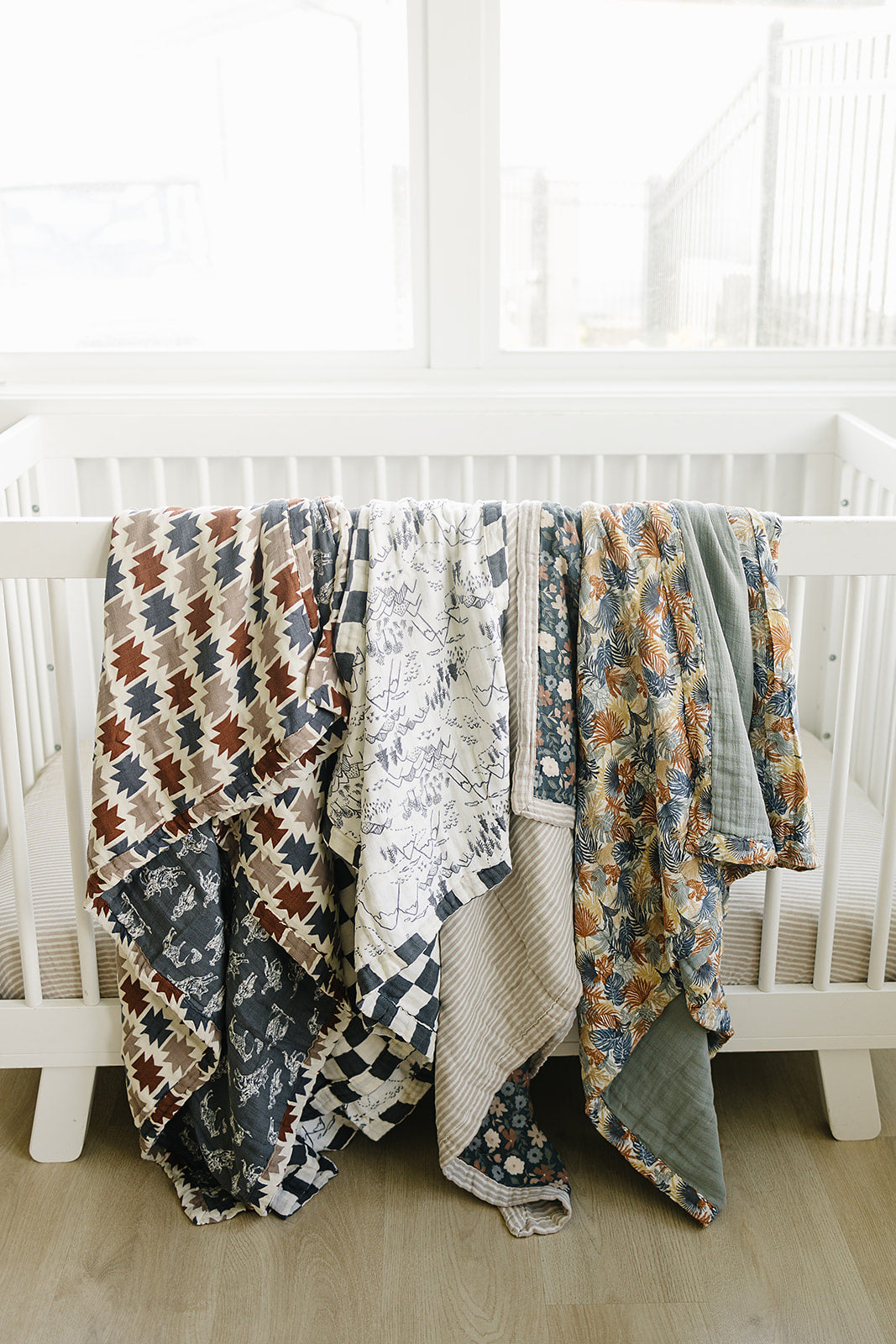 Paradise Palms+ Dusty Blue Muslin Quilt - HoneyBug 