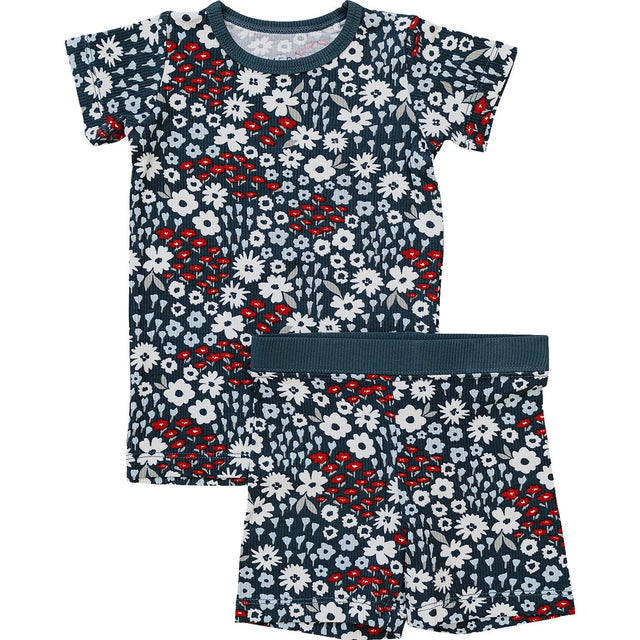 Americana Floral Ribbed Bamboo Cozy Short Set - HoneyBug 