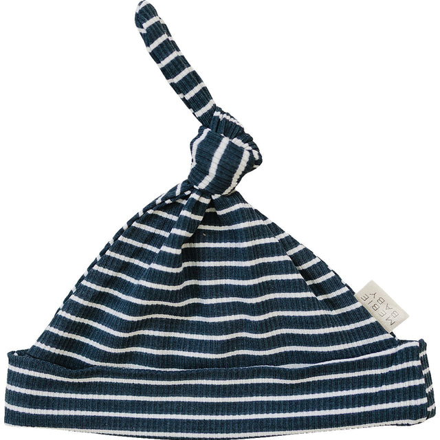 Navy Stripes Ribbed Bamboo Newborn Knot Hat - HoneyBug 