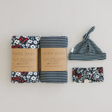 Navy Stripes Ribbed Bamboo Stretch Swaddle - HoneyBug 