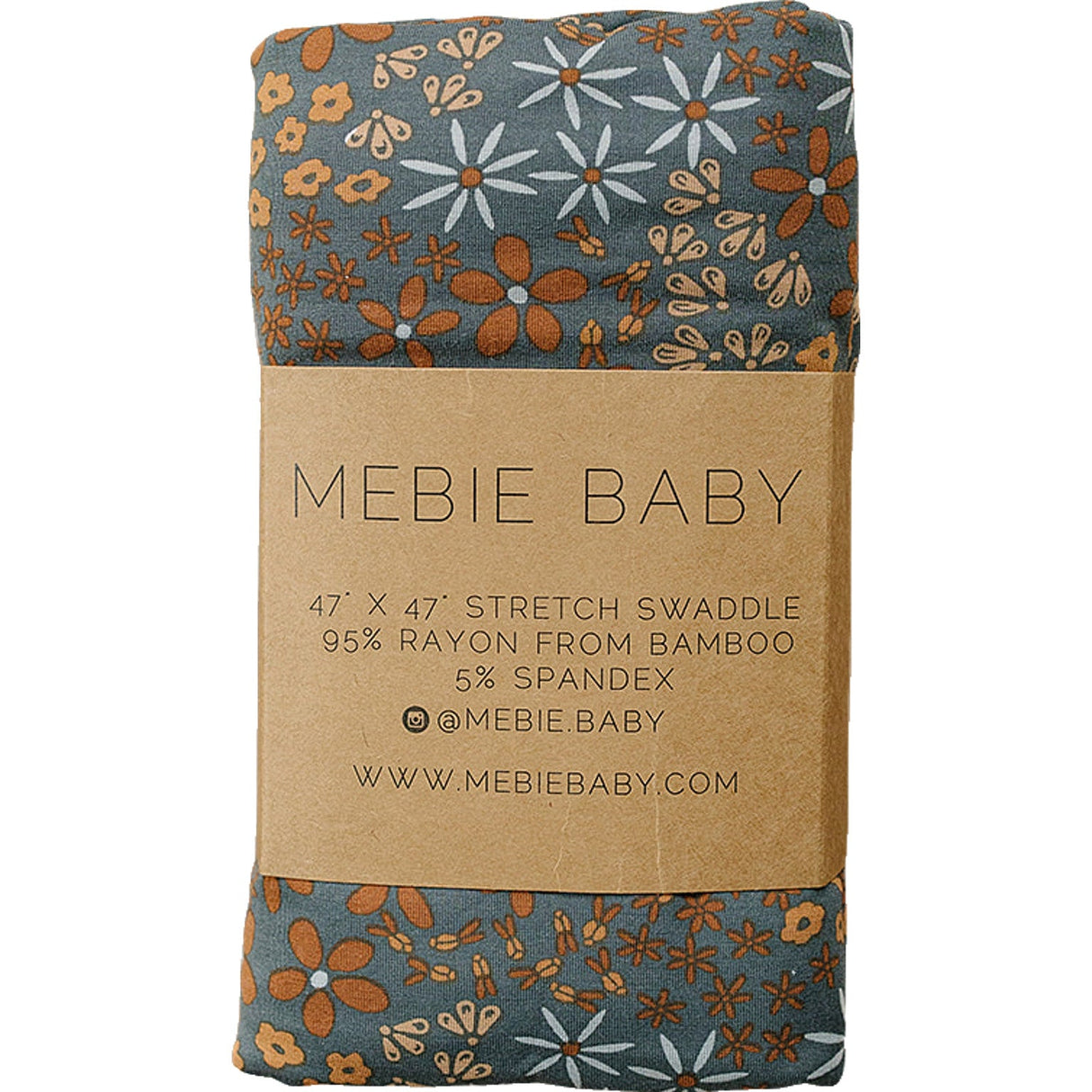 Navy Floral Bamboo Stretch Swaddle - HoneyBug 