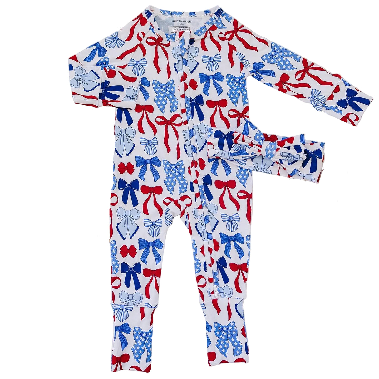 Bamboo Zip Romper  | Red-White & Bows