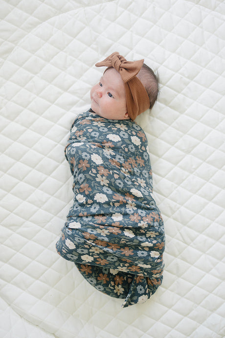 Midnight Floral Muslin Swaddle Blanket - HoneyBug 
