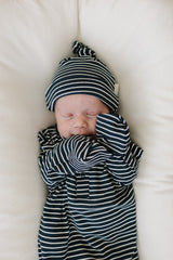 Navy Stripes Ribbed Bamboo Newborn Knot Hat - HoneyBug 