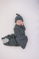 Navy Stripes Ribbed Bamboo Stretch Swaddle - HoneyBug 