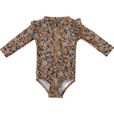 Venetian Floral Long Sleeve Ruffle Zipper One-Piece - HoneyBug 