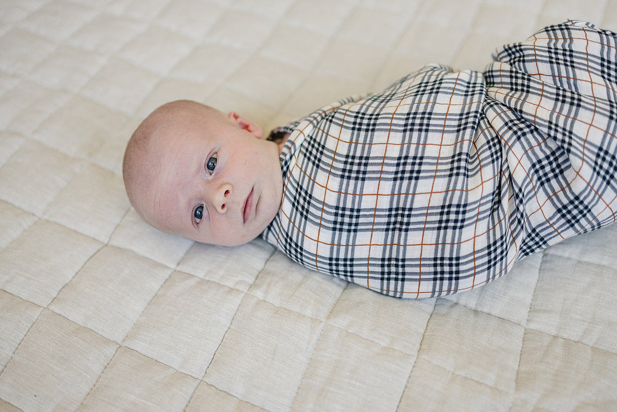 Vintage Plaid Muslin Swaddle Blanket - HoneyBug 