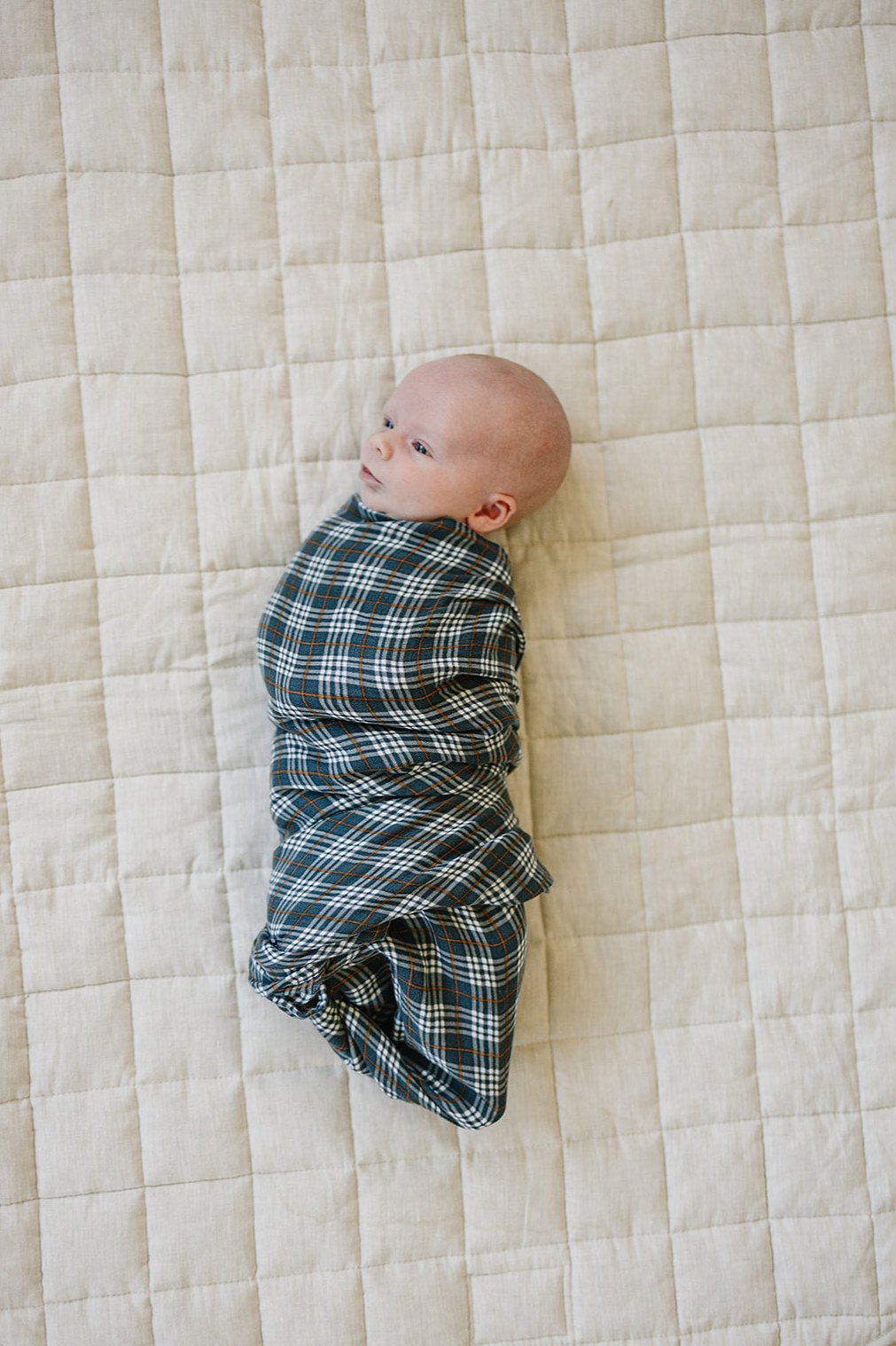 Navy Plaid Muslin Swaddle Blanket - HoneyBug 