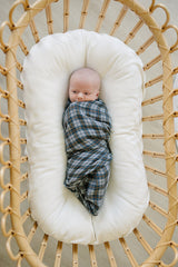 Navy Plaid Muslin Swaddle Blanket - HoneyBug 