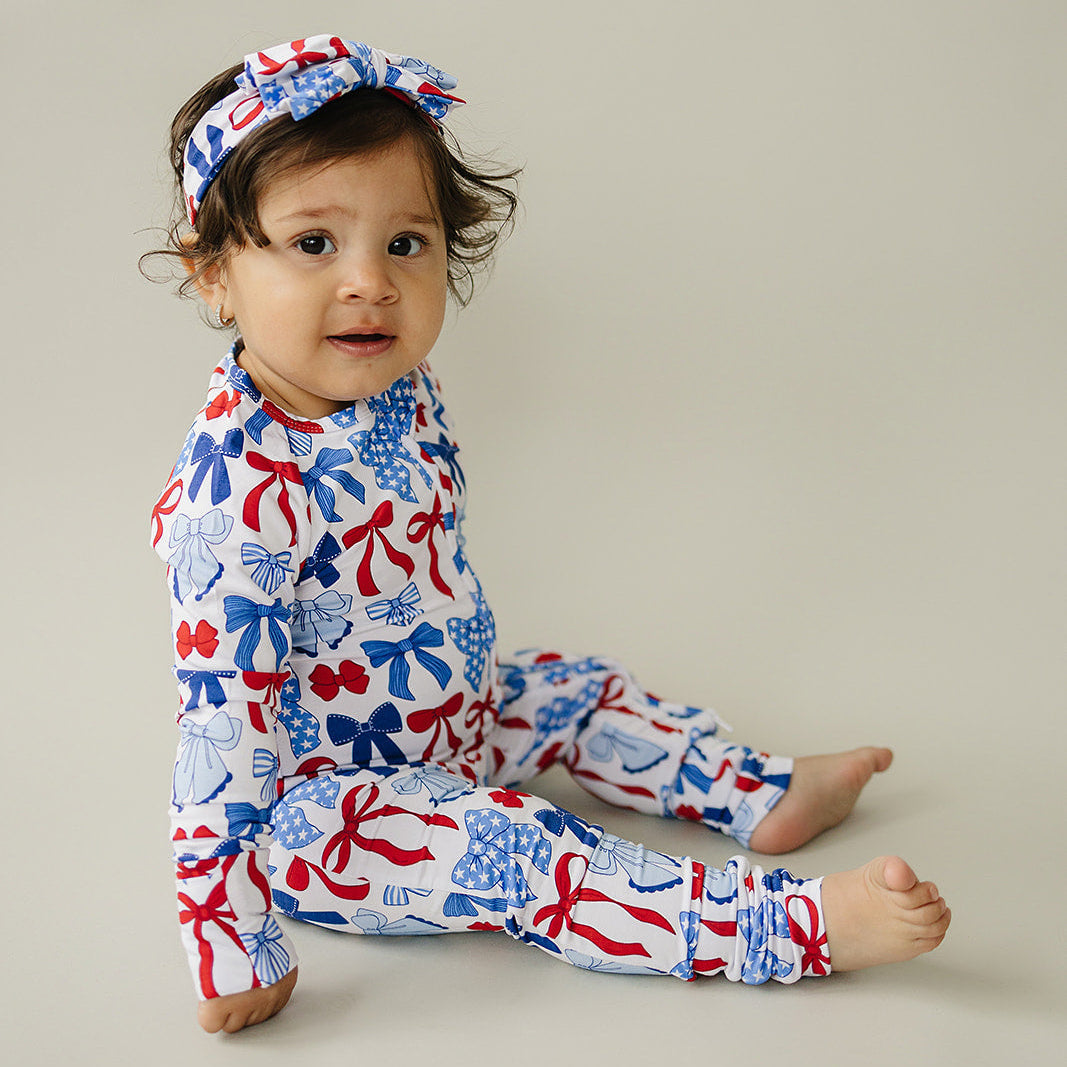 Bamboo Zip Romper  | Red-White & Bows