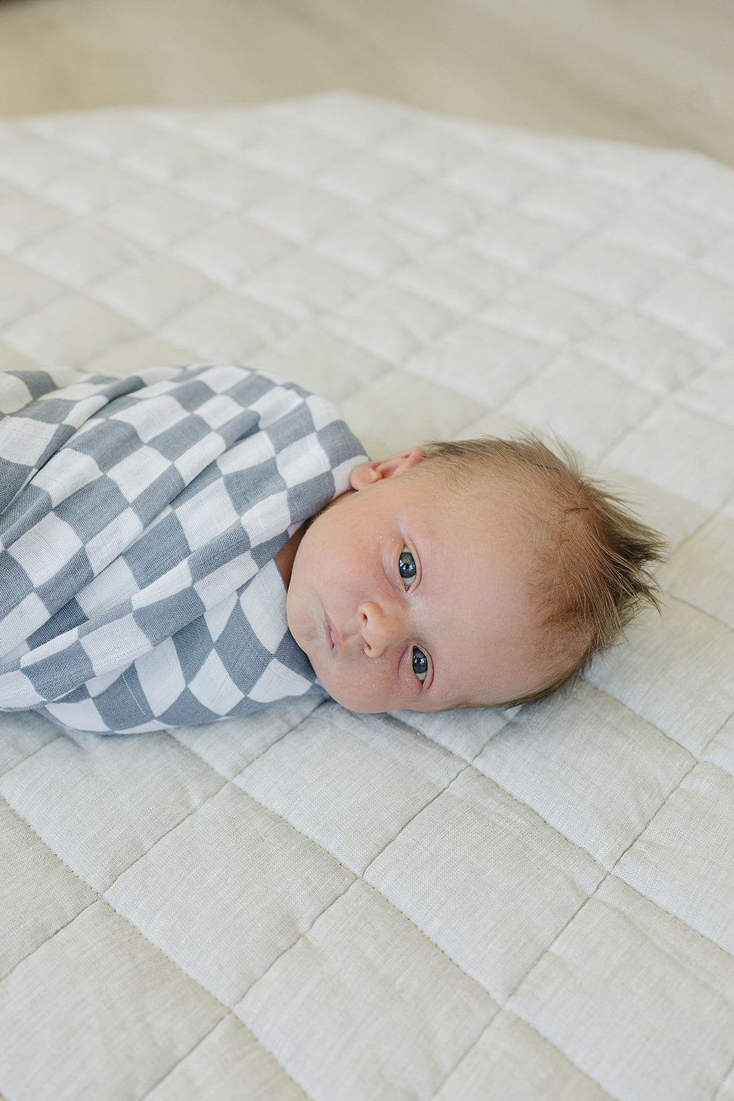 Dusty Blue Wavy Checkered Muslin Swaddle Blanket - HoneyBug 