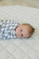 Dusty Blue Wavy Checkered Muslin Swaddle Blanket - HoneyBug 
