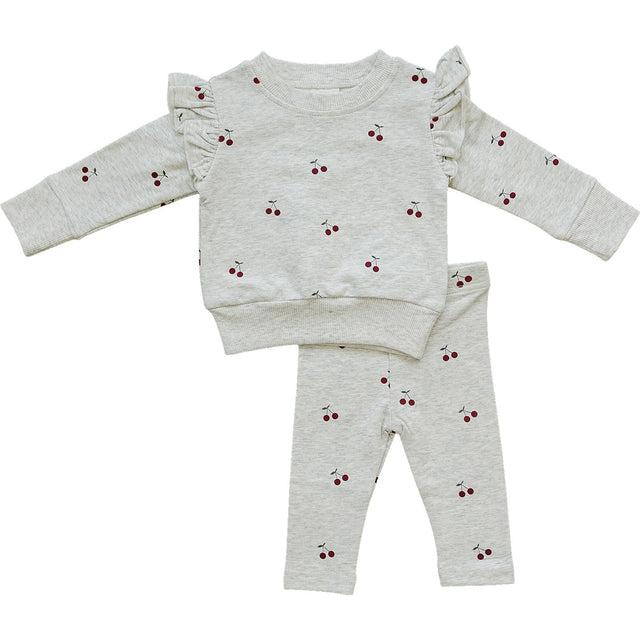 Cherry Ruffle French Terry Set - HoneyBug 