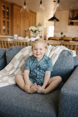 Navy Gingham Short Pajama Set - HoneyBug 