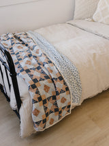 Patchwork Print + Blue Blossom Lace Twin Muslin Quilt