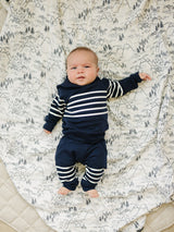 Navy Stripes Hooded French Terry Set - HoneyBug 