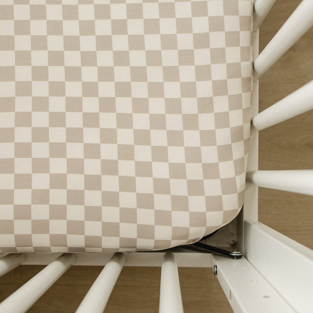Taupe Checkered Bamboo Stretch Crib Sheet - HoneyBug 
