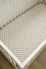Taupe Checkered Bamboo Stretch Crib Sheet - HoneyBug 