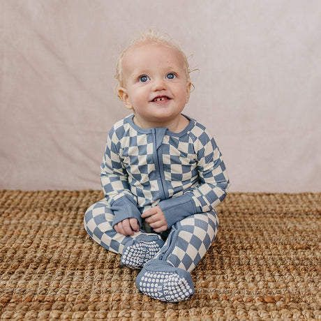 Blue Checkered Bamboo Zipper