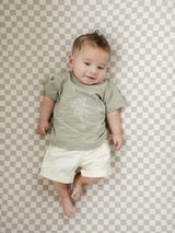 Taupe Checkered Bamboo Stretch Crib Sheet - HoneyBug 