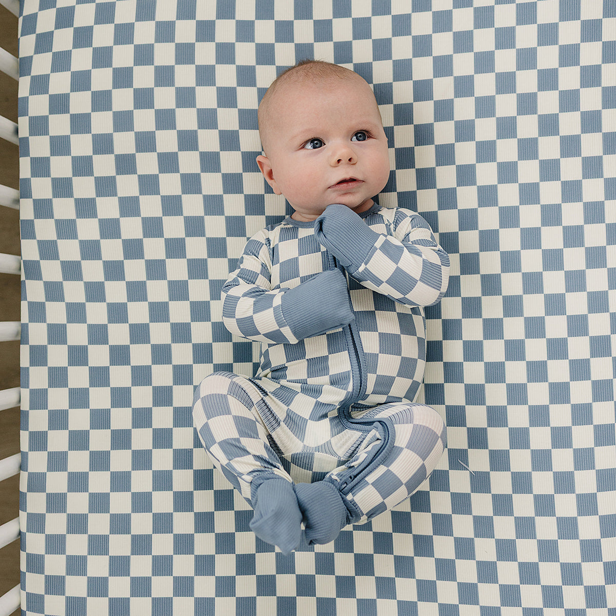 Blue Checkered Bamboo Zipper