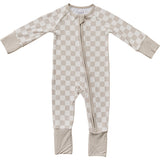 Taupe Checkered Bamboo Zipper - HoneyBug 