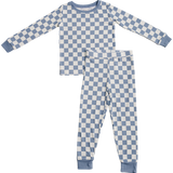 Blue Checkered Ribbed Bamboo Cozy Set