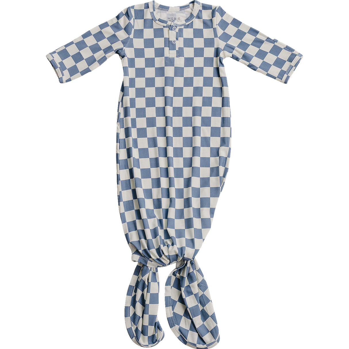 Blue Checkered Ribbed Bamboo Knot Gown