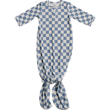 Blue Checkered Ribbed Bamboo Knot Gown