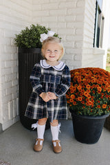 Navy Plaid Smocked Dress - HoneyBug 