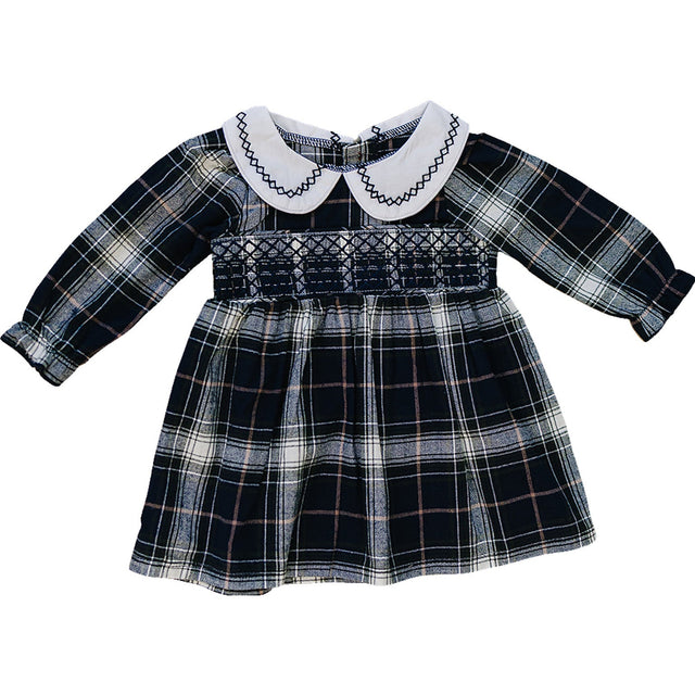 Navy Plaid Smocked Dress - HoneyBug 