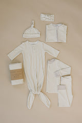 Taupe Stripe Ribbed Bamboo Knot Gown - HoneyBug 