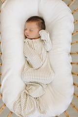 Taupe Stripe Ribbed Bamboo Knot Gown - HoneyBug 