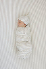 Taupe Stripe Ribbed Bamboo Newborn Knot Hat - HoneyBug 