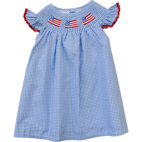 Flag Gingham Smocked Dress - HoneyBug 