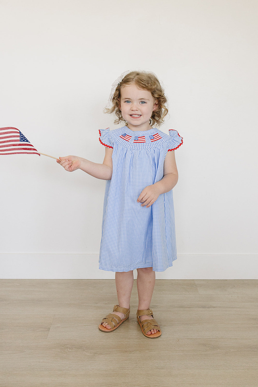 Flag Gingham Smocked Dress - HoneyBug 