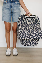 Navy Daisy Ribbed Bamboo Multi-Use Cover - HoneyBug 