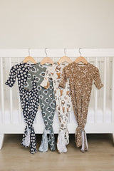 Navy Daisy Ribbed Bamboo Knot Gown - HoneyBug 