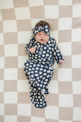 Navy Daisy Ribbed Bamboo Knot Gown - HoneyBug 