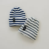 Grey & White Stripe Chunky Knit Beanie - HoneyBug 