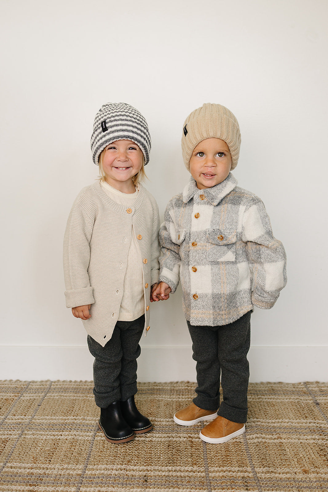 Grey & White Stripe Chunky Knit Beanie - HoneyBug 