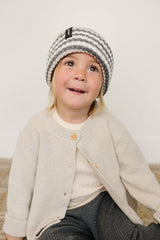 Grey & White Stripe Chunky Knit Beanie - HoneyBug 