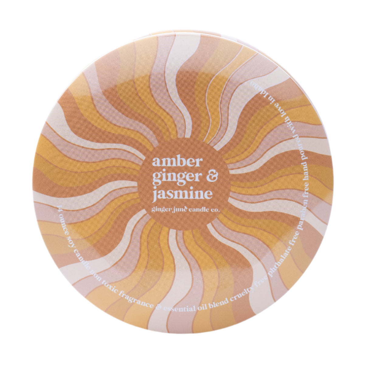 Groovy Swirl Tin: Amber + Ginger + Jasmine 14 oz Candle - HoneyBug 