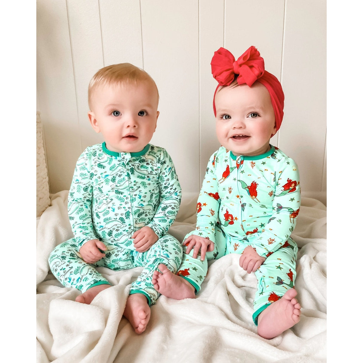 Aquamarine Narwhals Coverall (0-24m) - HoneyBug 