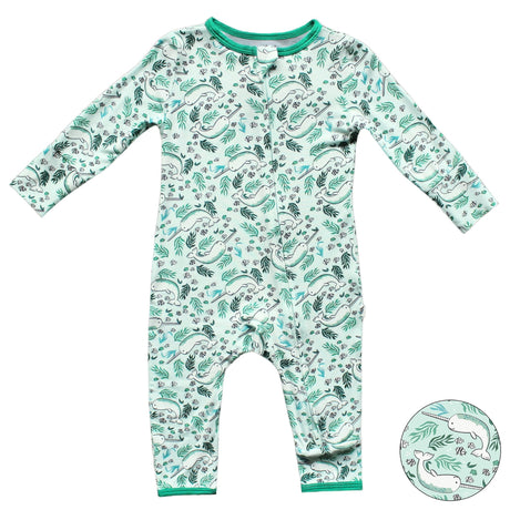 Aquamarine Narwhals Coverall (0-24m) - HoneyBug 