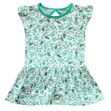 Aquamarine Narwhals Twirling Bodysuit Dress (3-18m) - HoneyBug 