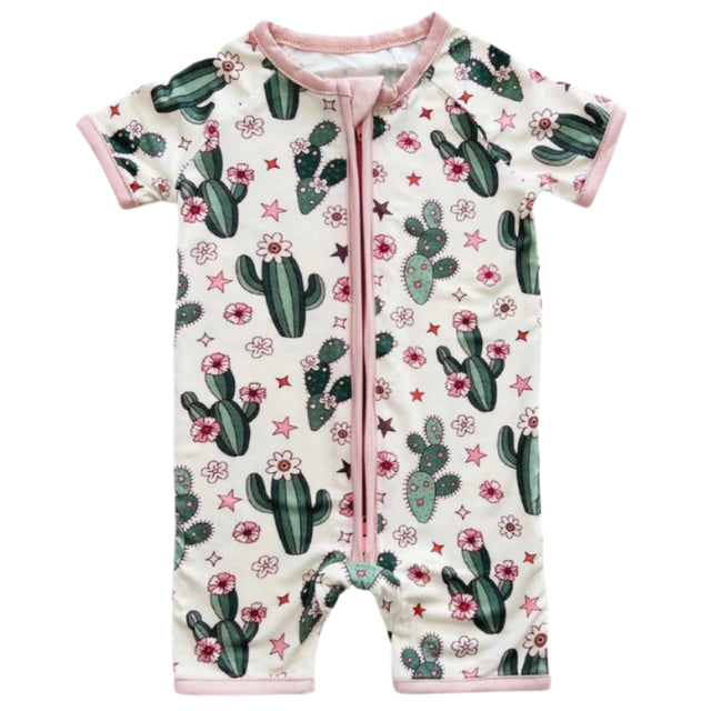 Bamboo Shorty Romper | Cactus Flowers - HoneyBug 