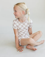Bamboo Two Piece Shorts Set | Latte Checkered - HoneyBug 