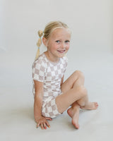 Bamboo Two Piece Shorts Set | Latte Checkered - HoneyBug 