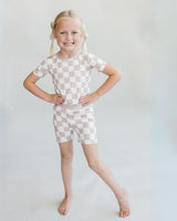 Bamboo Two Piece Shorts Set | Latte Checkered - HoneyBug 